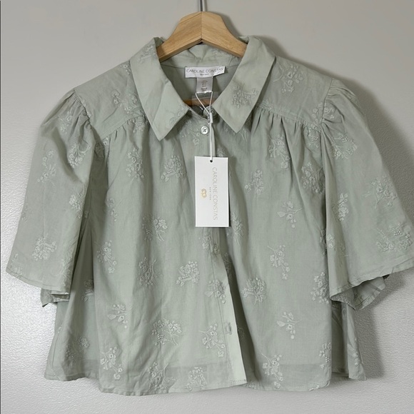 Caroline Constas Tops - Caroline  Constas Sage Green Embroidered Women's Top 100% cotton
